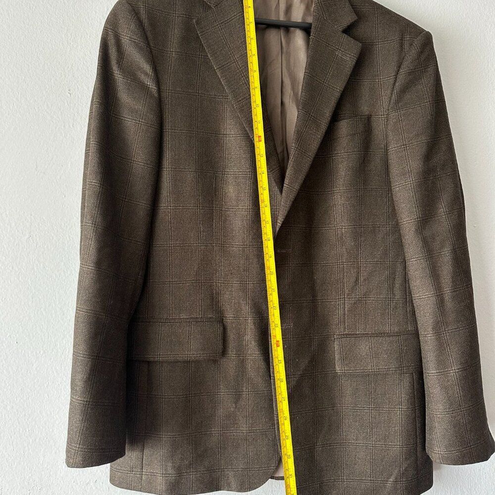 Geoffrey Beene 40R Brown Windowpane Plaid 100% Wool Blazer Classic Tailored - Picture 6 of 7